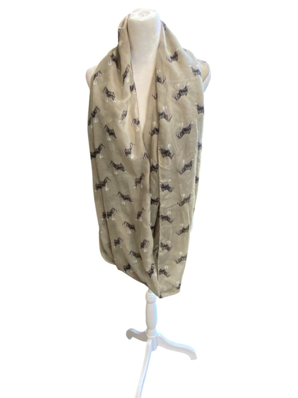 LINA & LILY Beige/Khaki Schnauzer Dog-Print Lightweight gauzy Infinity Scarf - Picture 5 of 8
